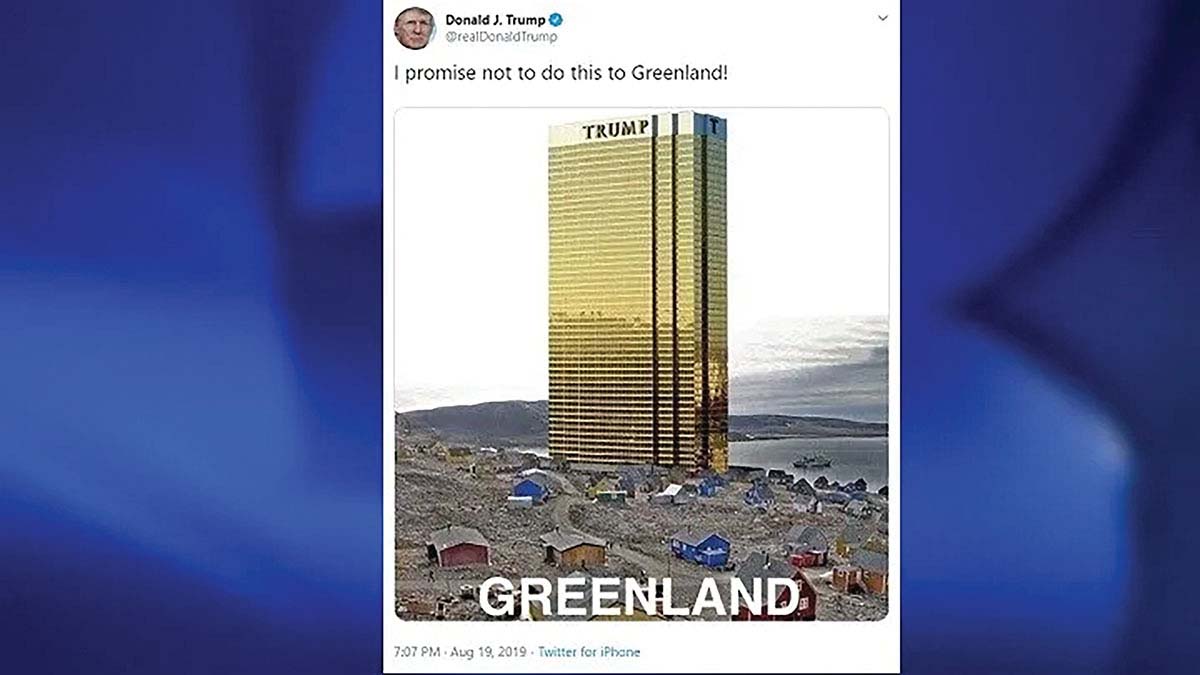 @realDonaldTrump jibed the media for laughing at his proposal to buy Greenland with this tweet from August 19, 2019.